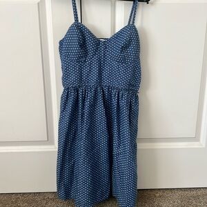 Love Fire Polka Dot Denim Spaghetti Strap knee length dress size Large